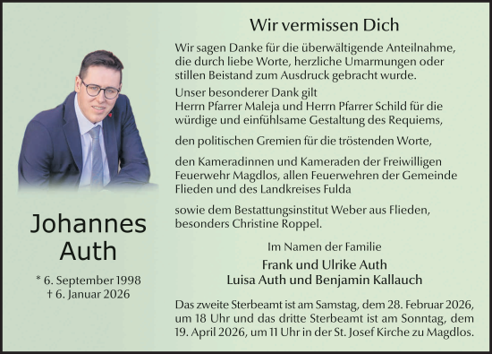 Traueranzeige von Johannes Auth von FZ