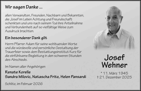 Traueranzeige von Josef Wehner von FZ