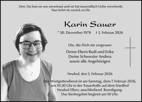Traueranzeige von Karin Sauer von FZ