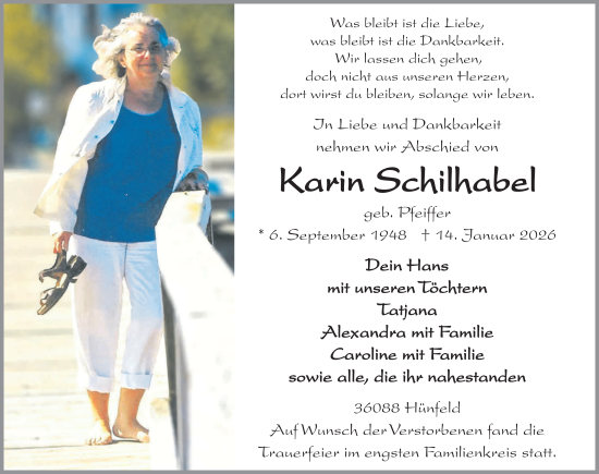 Traueranzeige von Karin Schilhabel von FZ
