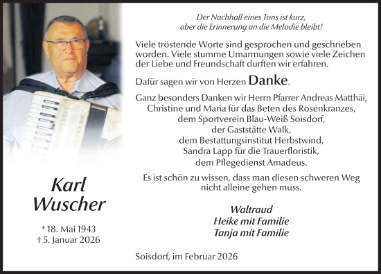 Traueranzeige von Karl Wuscher von FZ