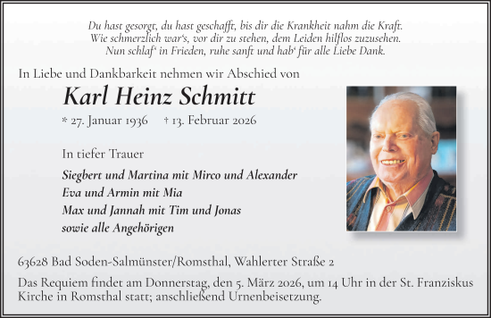 Traueranzeige von Karl Heinz Schmitt von FZ