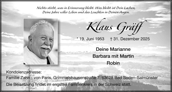 Traueranzeige von Klaus Gräff von FZ
