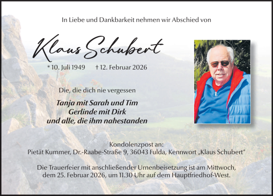 Traueranzeige von Klaus Schubert von FZ