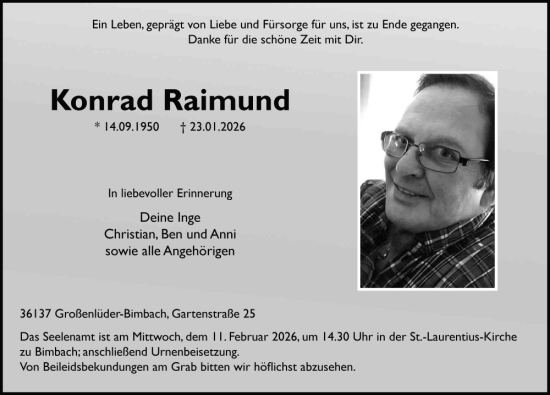 Traueranzeige von Konrad Raimund Raimund von FZ