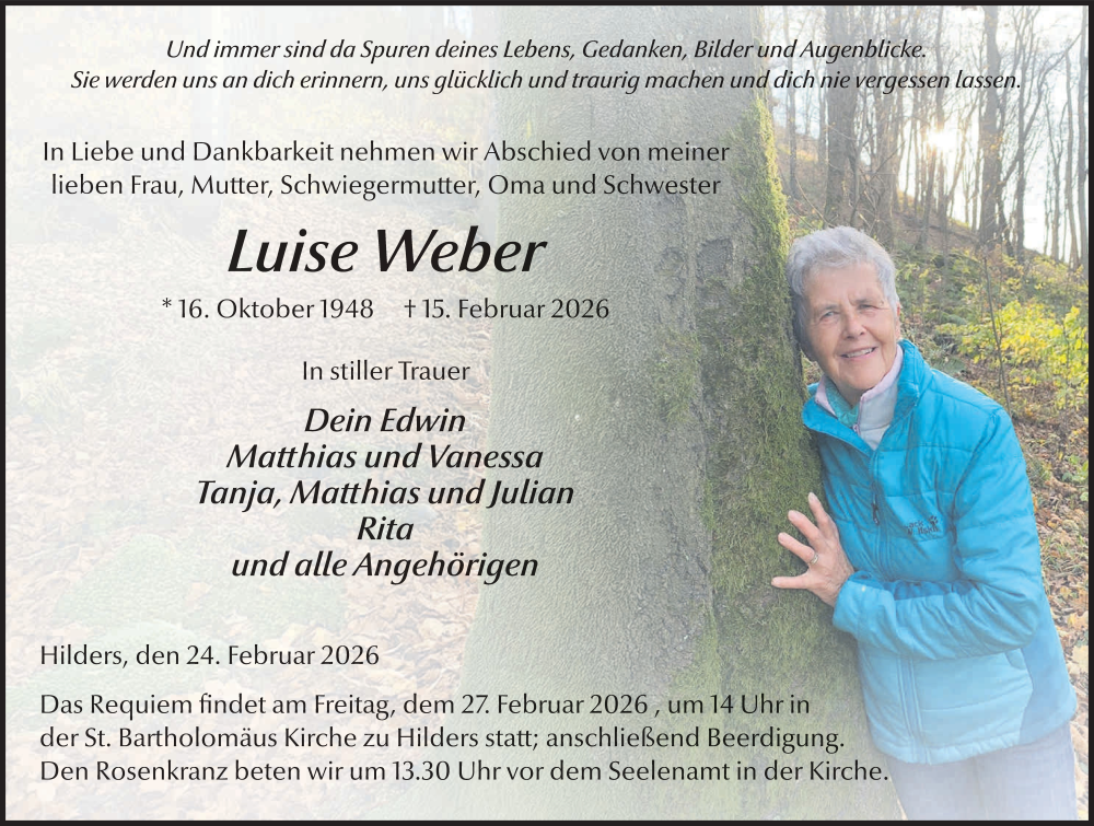  Traueranzeige für Luise Weber vom 24.02.2026 aus FZ