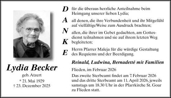 Traueranzeige von Lydia Becker von FZ