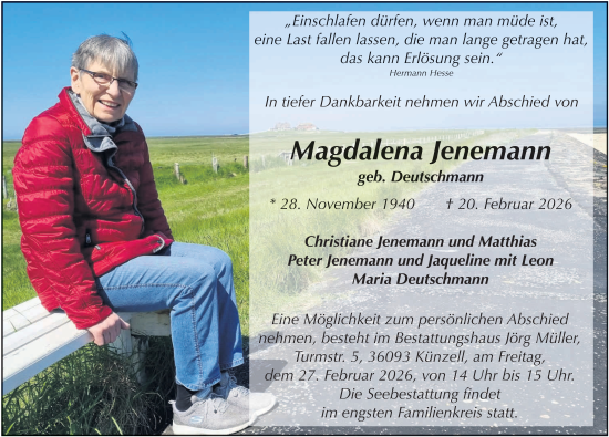 Traueranzeige von Magdalena Jenemann von FZ