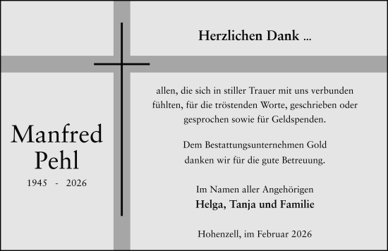 Traueranzeige von Manfred Pehl von FZ