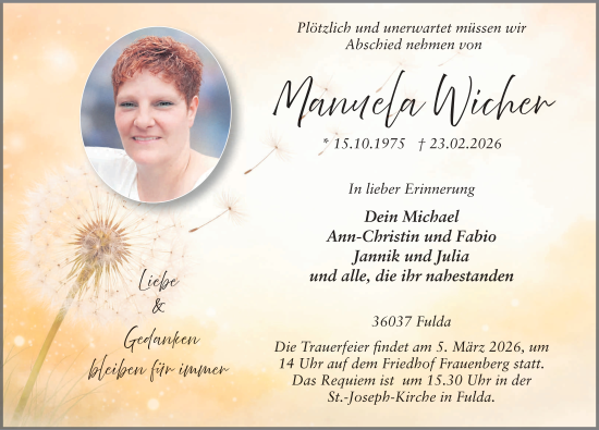 Traueranzeige von Manuela Wicher von FZ