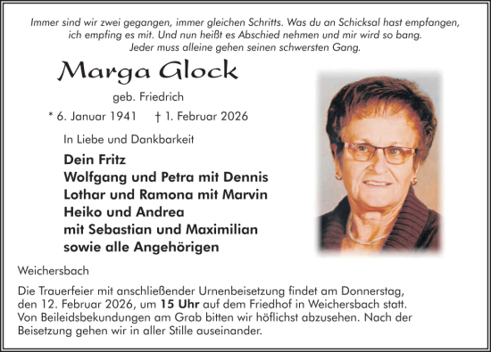 Traueranzeige von Marga Glock von FZ