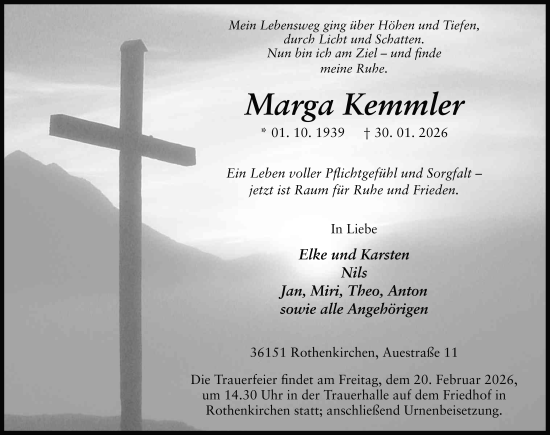 Traueranzeige von Marga Kemmler von FZ