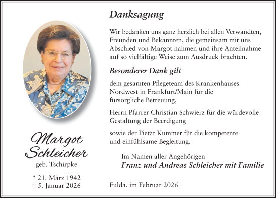 Traueranzeige von Margot Schleicher von FZ