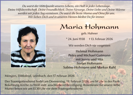Traueranzeige von Maria Hohmann von FZ