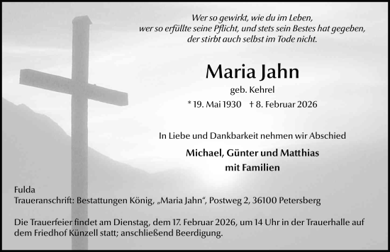 Traueranzeige von Maria Jahn von FZ
