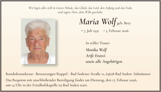 Traueranzeige von Maria Wolf von FZ