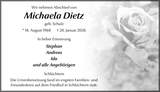 Traueranzeige von Michaela Dietz von FZ