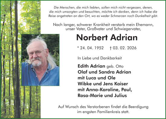 Traueranzeige von Norbert Adrian von FZ
