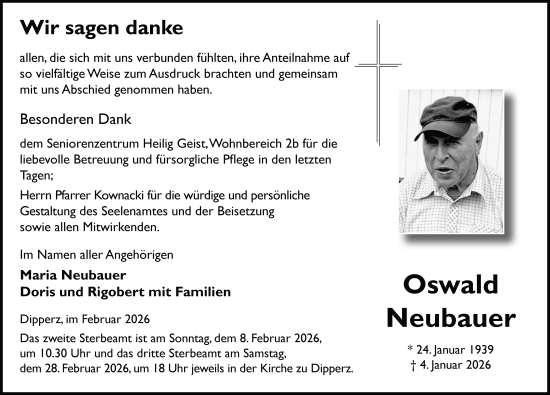 Traueranzeige von Oswald Neubauer von FZ