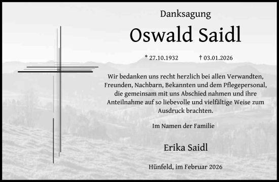 Traueranzeige von Oswald Saidl von FZ