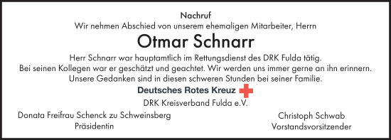 Traueranzeige von Otmar Schnarr von FZ