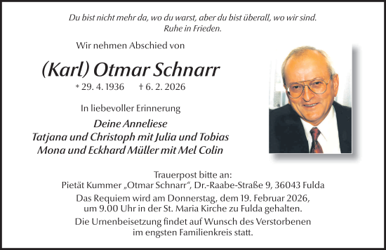Traueranzeige von Otmar Schnarr von FZ