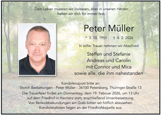 Traueranzeige von Peter Müller von FZ