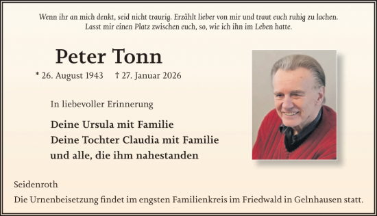 Traueranzeige von Peter Tonn von FZ