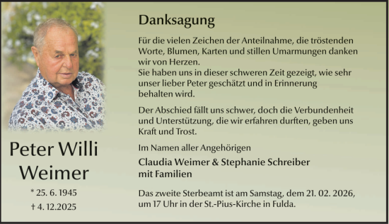 Traueranzeige von Peter Weimer von FZ