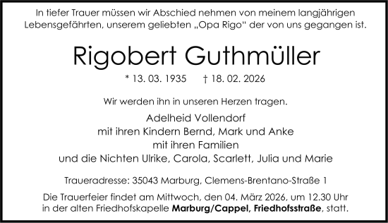 Traueranzeige von Rigobert Guthmüller von FZ