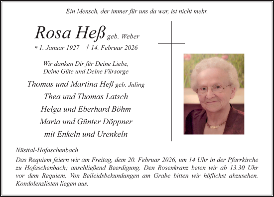 Traueranzeige von Rosa Heß von FZ