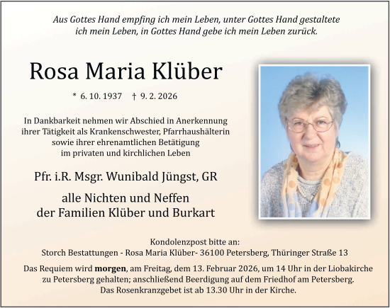 Traueranzeige von Rosa Maria Klüber von FZ