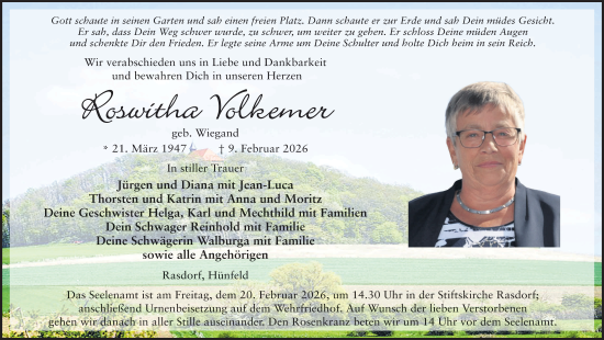 Traueranzeige von Roswitha Volkemer von FZ
