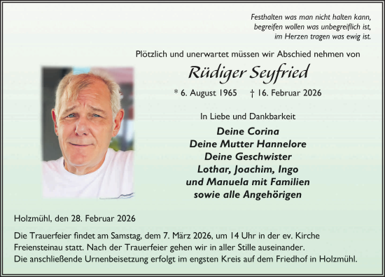 Traueranzeige von Rüdiger Seyfried von FZ