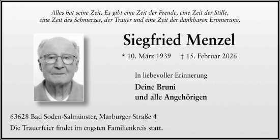Traueranzeige von Siegfried Menzel von FZ