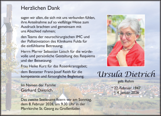 Traueranzeige von Ursula Dietrich von FZ