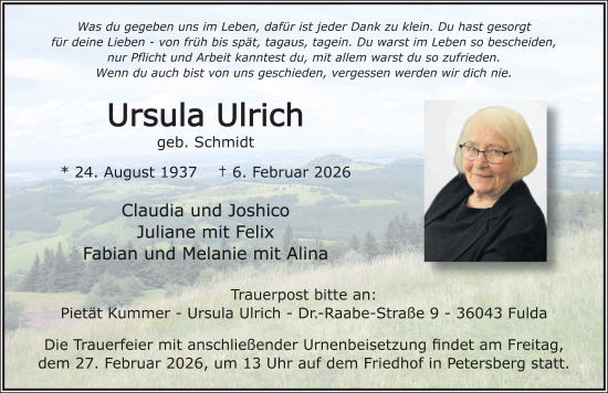 Traueranzeige von Ursula Ulrich von FZ