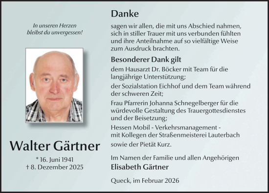 Traueranzeige von Walter Gärtner von FZ