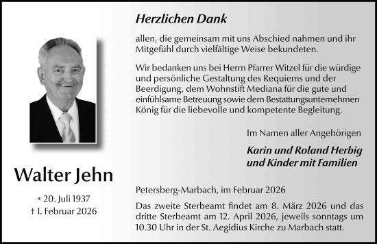 Traueranzeige von Walter Jehn von FZ