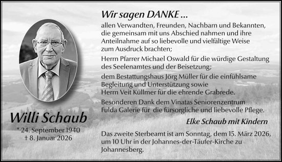 Traueranzeige von Willi Schaub von FZ