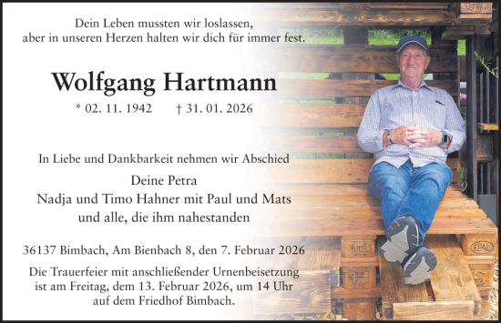 Traueranzeige von Wolfgang Hartmann von FZ