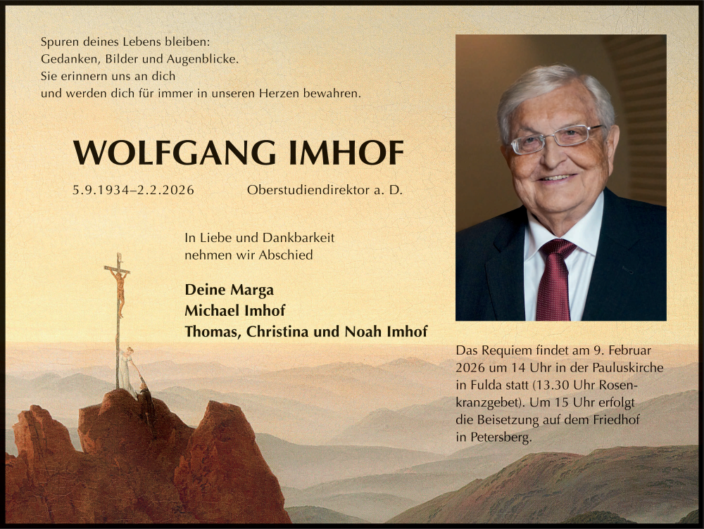  Traueranzeige für Wolfgang Imhof vom 04.02.2026 aus FZ