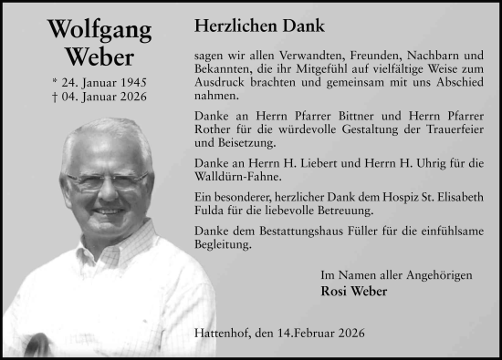 Traueranzeige von Wolfgang Weber von FZ