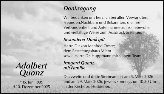 Traueranzeige von Adalbert Quanz von FZ
